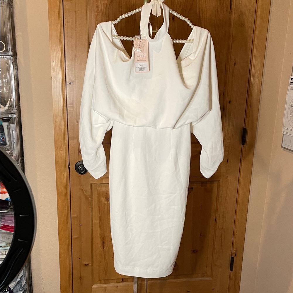 House of CB Cream Draped Halter Midi Dress Size S NWT